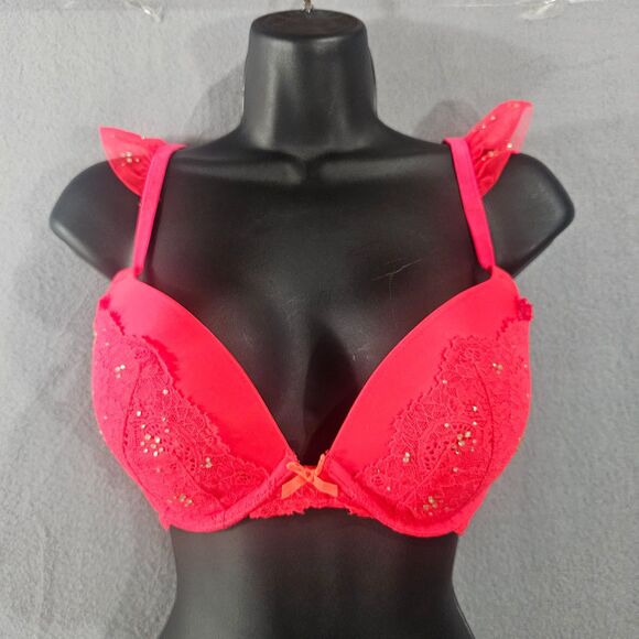 Victoria's Secret 32DD Dream Angels Push-up Bra Electric Hot Pink Pigeonnant - Picture 1 of 7